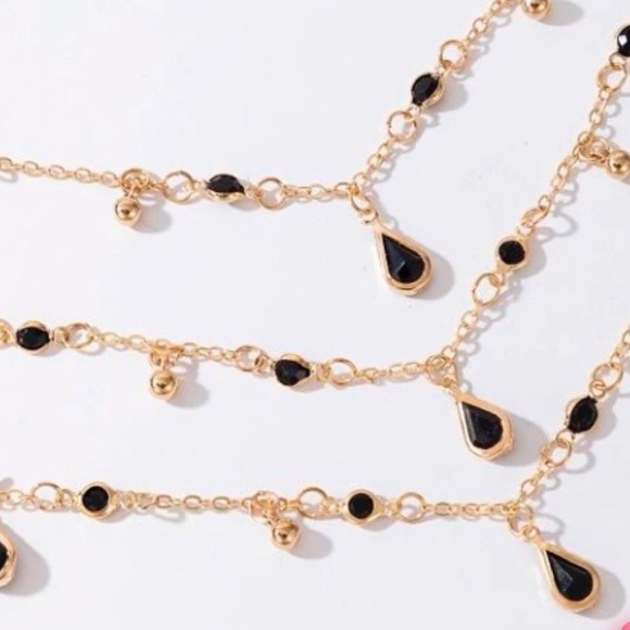 Water Drop 3 Layer Necklace (black/gold) - Picture 7 of 9